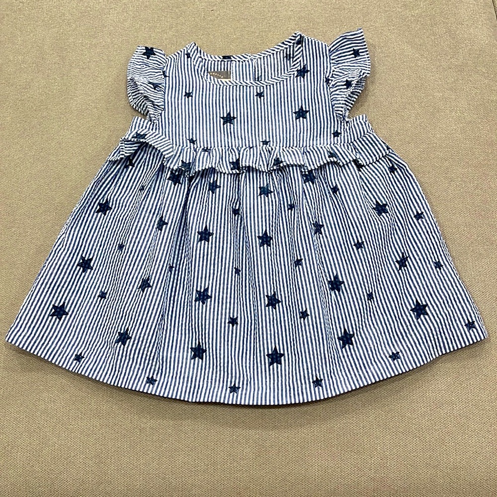 Baby Blue Striped Dress with Navy Stars